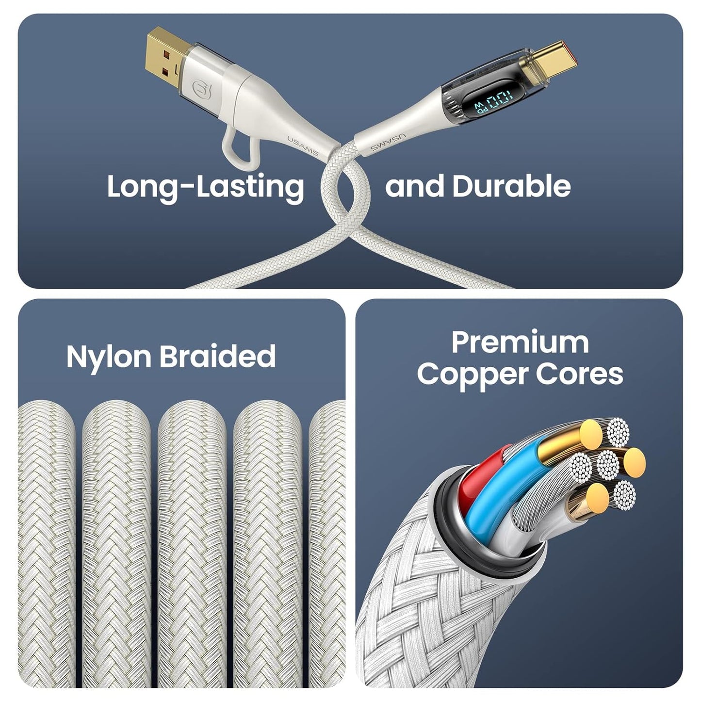 USB C to Multi Charging Cable, USAMS 100W 4FT 5A Type C to Type C Fast Charger Charging Cord with LED Display 5-in-1 C/A to C/Micro/IP Sync Charger Adapter Compatible for Laptop/Tablet/Phone