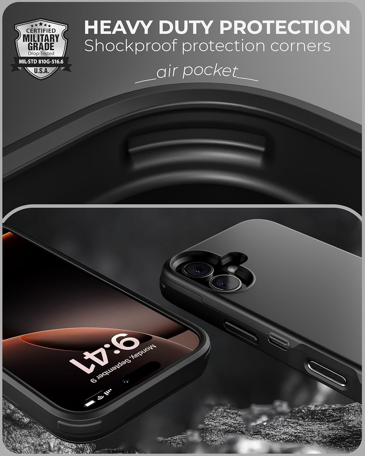 TORU CX Slim for iPhone 16 Case Wallet | Protective Shockproof Heavy Duty Cover with Hidden Card Holder & Card Slot | Mirror & Wrist Strap Included - Black
