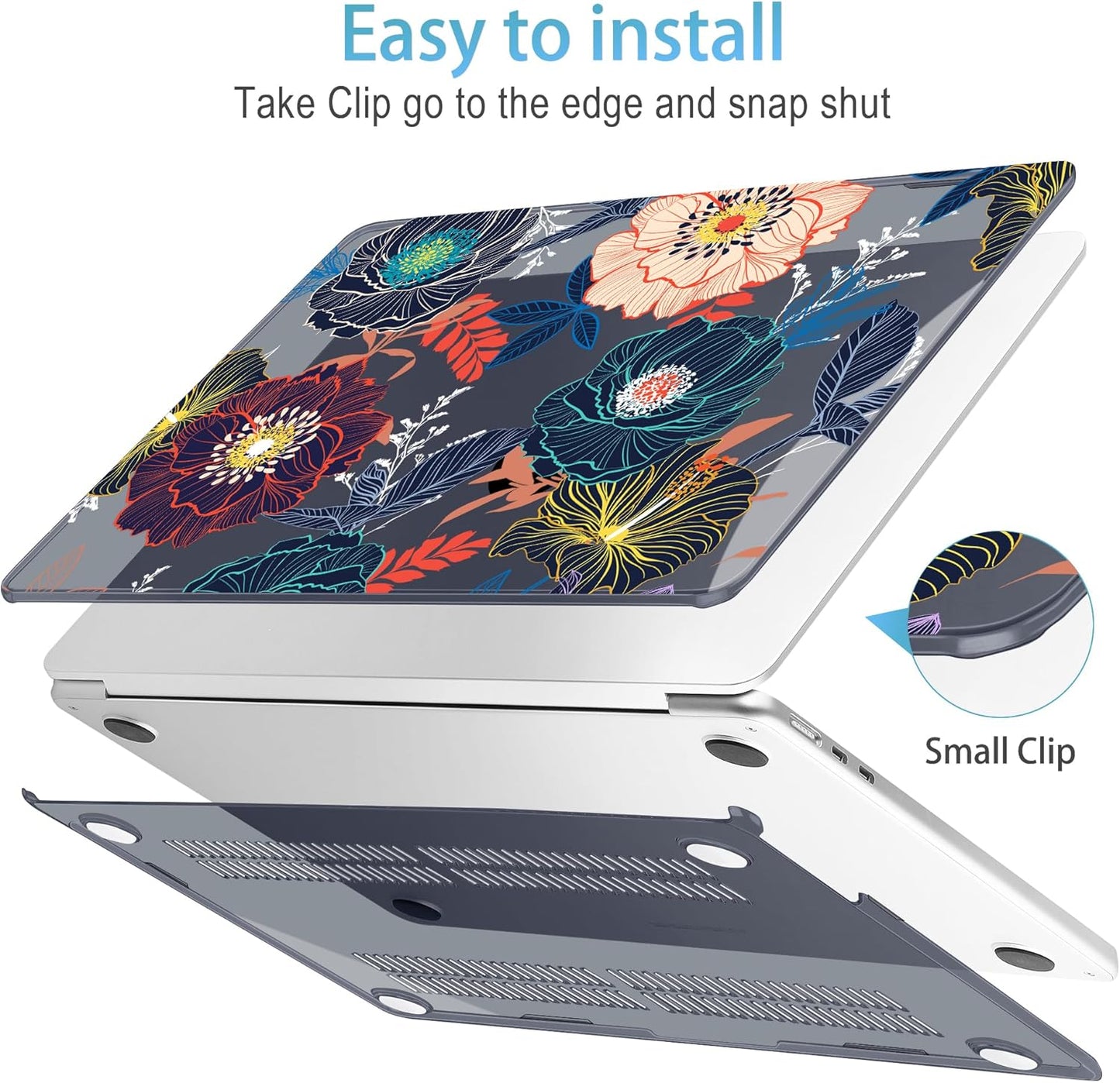 Mektron for 2025 M4 MacBook Air 13.6 Inch A3240 Case Fits 2023 A2681 M2 2024 A3113 M3 Chip with Liquid Retina Display Touch ID, Printed Plastic Hard Shell Cover for MacBook Air 13.6", Dahlia Flowers