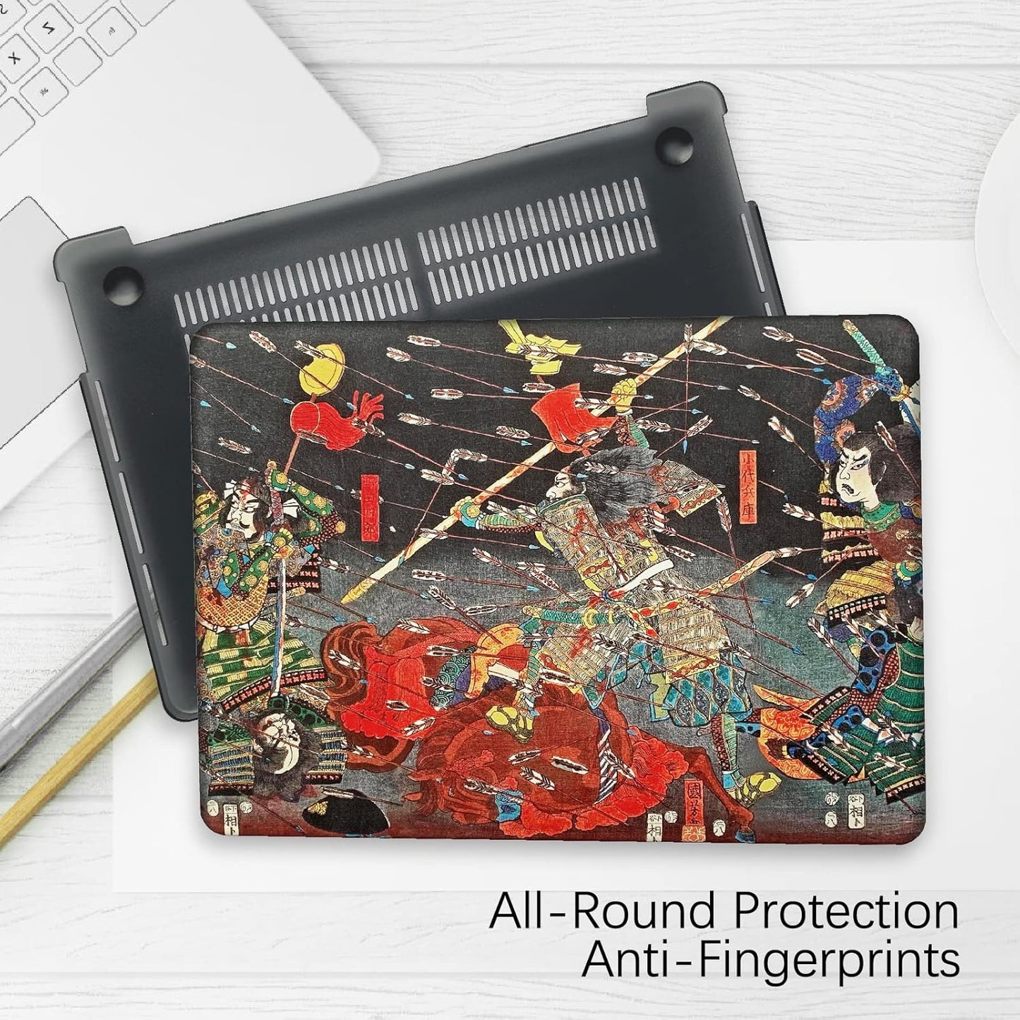 Berkin Arts Compatible with MacBook Pro 13 inch Cover, 2022-2016 Release A2289/A2251/A2338 M1 with Keyboard Cover & Screen Protector Ukiyo-e (The Kusunoki's Final Attack by Kuniyoshi)