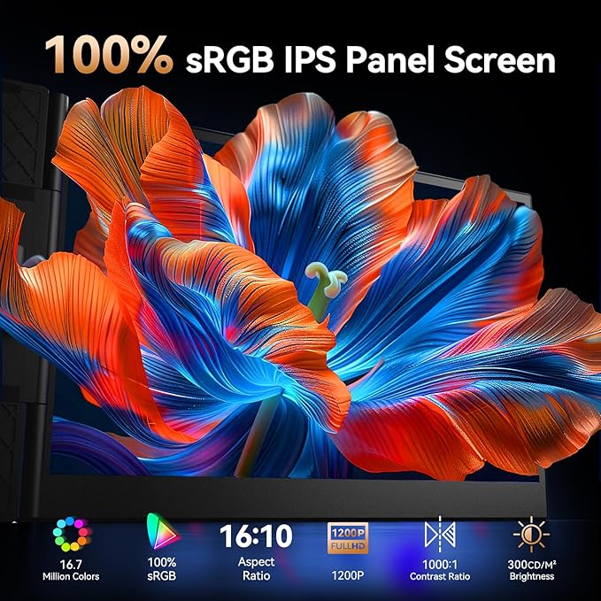 15.3" Laptop Screen Extender, Ultra-thin Portable Monitor FHD 1080P IPS, Dual Screen Extra Travel Monitor for Laptops 13-17" with USB-C/HDMI Port, Plug & Play for Windows/Mac/Android/Switch/PS