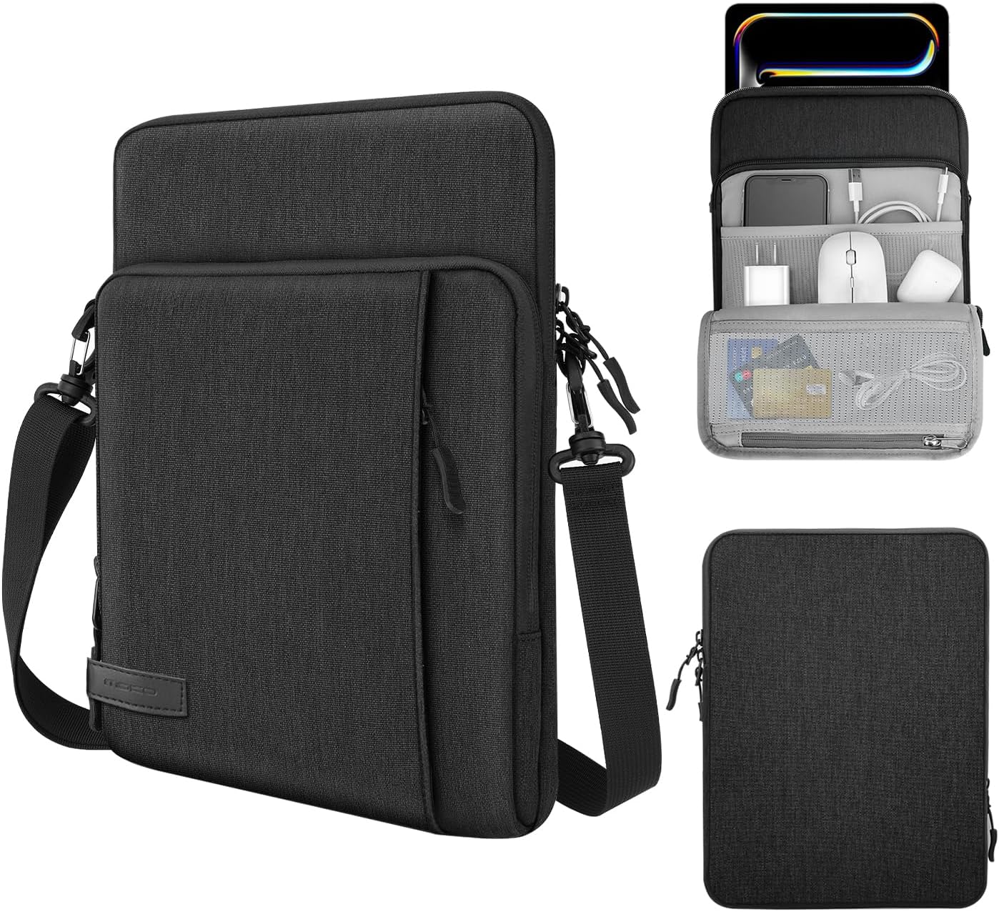 MoKo 12.9 Inch Tablet Sleeve Bag Carrying Case with Pockets Fits 13 Inch New iPad Pro M4 & Air M2 2024, iPad Pro 12.9 M2&M1, Surface Laptop Go 12.4", Galaxy Tab S8+/S9+ 12.4", Black & Gray