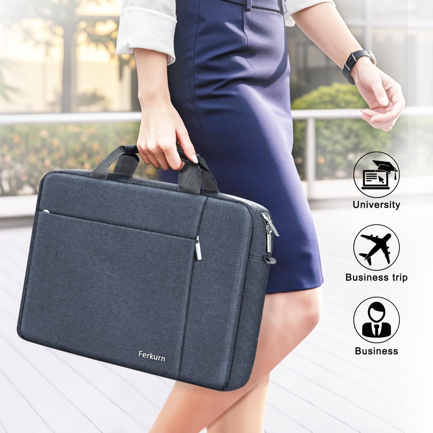Ferkurn 17 17.3 Inch Laptop Bag Women Men Compatible with HP Envy Pavilion Omen/LG Gram/MSI/Dell Inspiron XPS/Lenovo Thinkpad/Acer, Shoulder Strap Carrying Briefcase Messenger Computer Bag Case, Grey