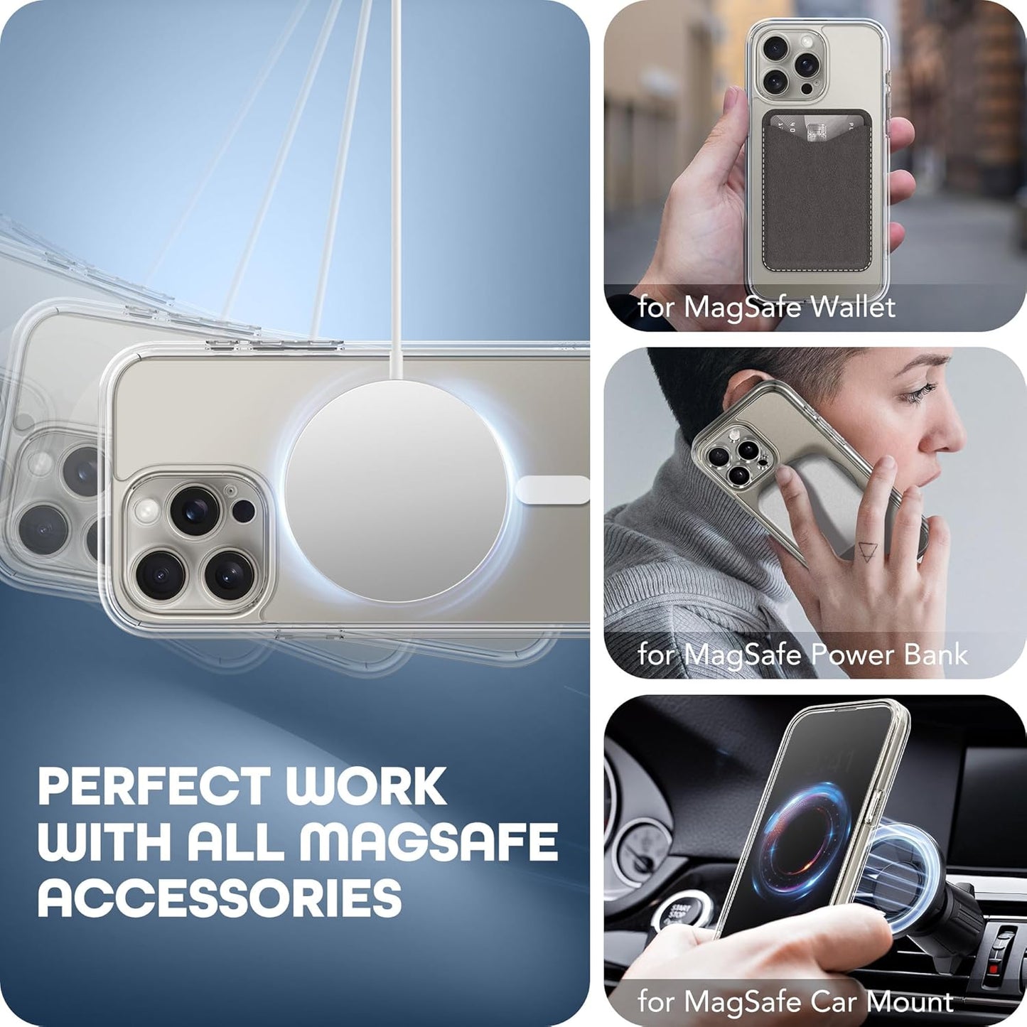Magnetic for iPhone 15 Pro Case, Compatible with MagSafe, Built-in Privacy Screen Protector and Camera Protection, Anti Spy Full Body Dustproof Shockproof Hard Phone Case 6.1", Clear