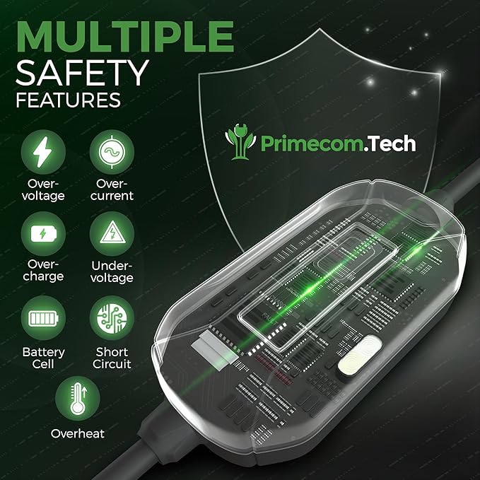 PRIMECOM Level 2 Electric Vehicle (EV) Charger (220V / 240Volt, 16Amp) Portable EVSE Smart Electric Car Charger, 30', 40', and 50 Feet Lengths (NEMA 14-50P, 40 Feet)