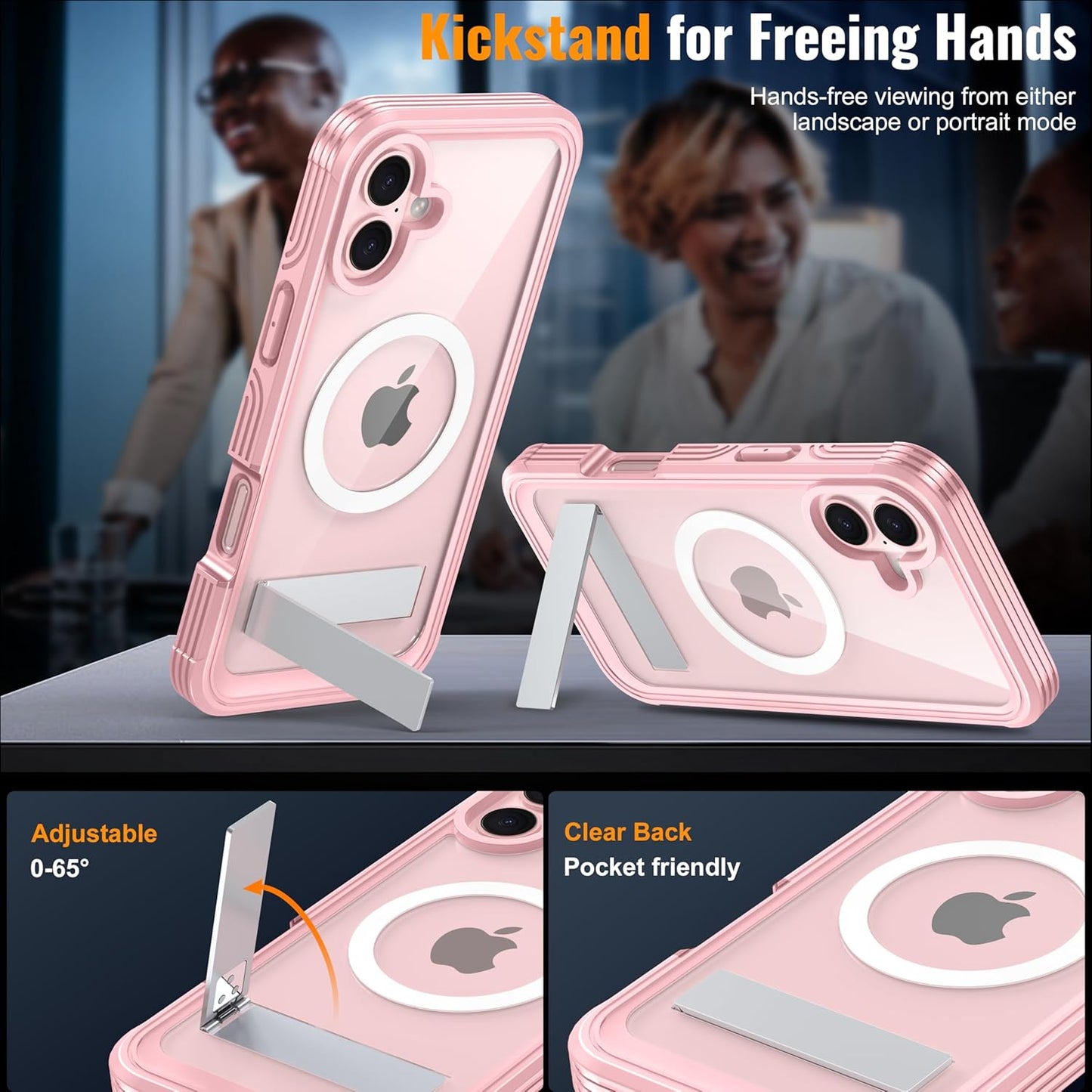 Magnetic & Stand for iPhone 16 Plus Case Built-in Privacy Screen Protector[360° Full Body Protection][Fit for Magsafe][Lens Protector] Heavy Duty Shockproof Phone Case for iPhone 16 Plus Pink
