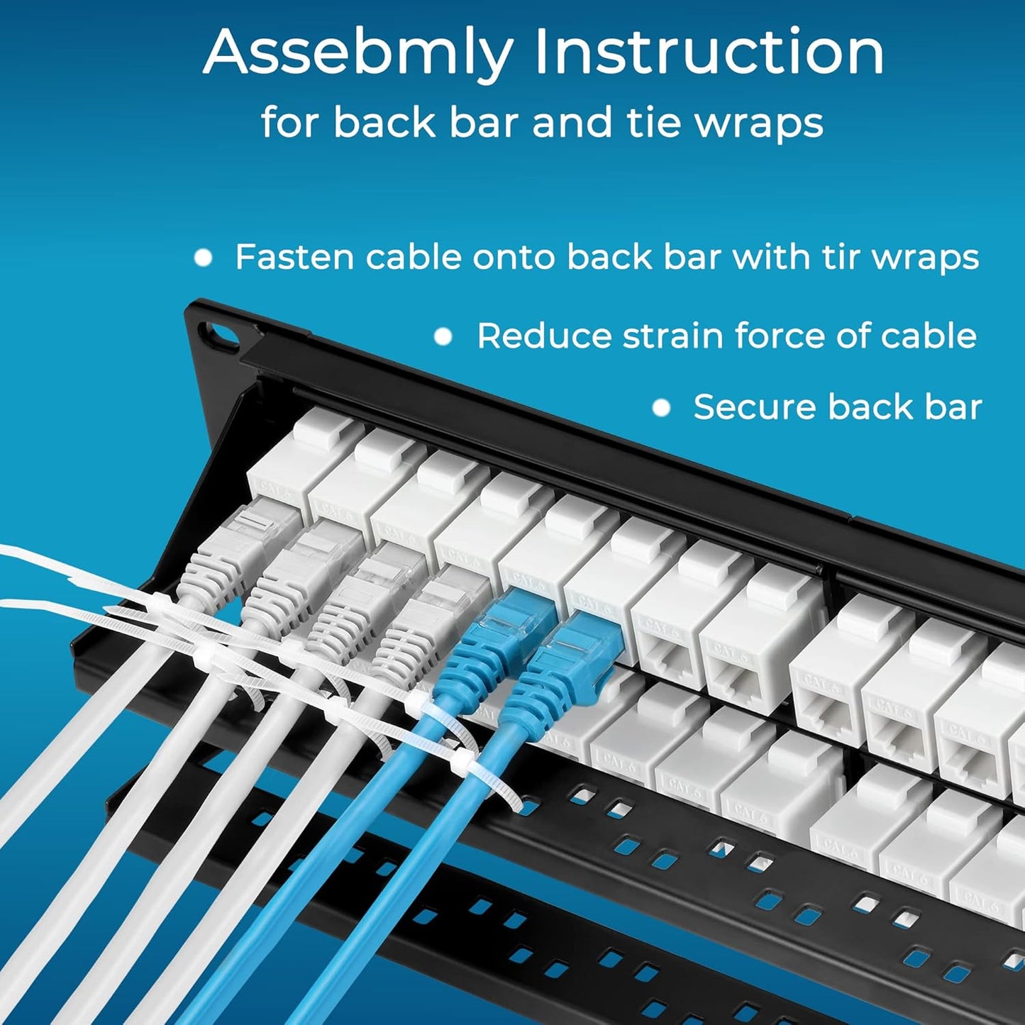 Rapink 48 Port Cat6 Patch Panel with White Inline Keystone, 10G Support, Pass-Thru Coupler, 1U Network Patch Panel for Cat6, Cat5e, Cat5 Cabling
