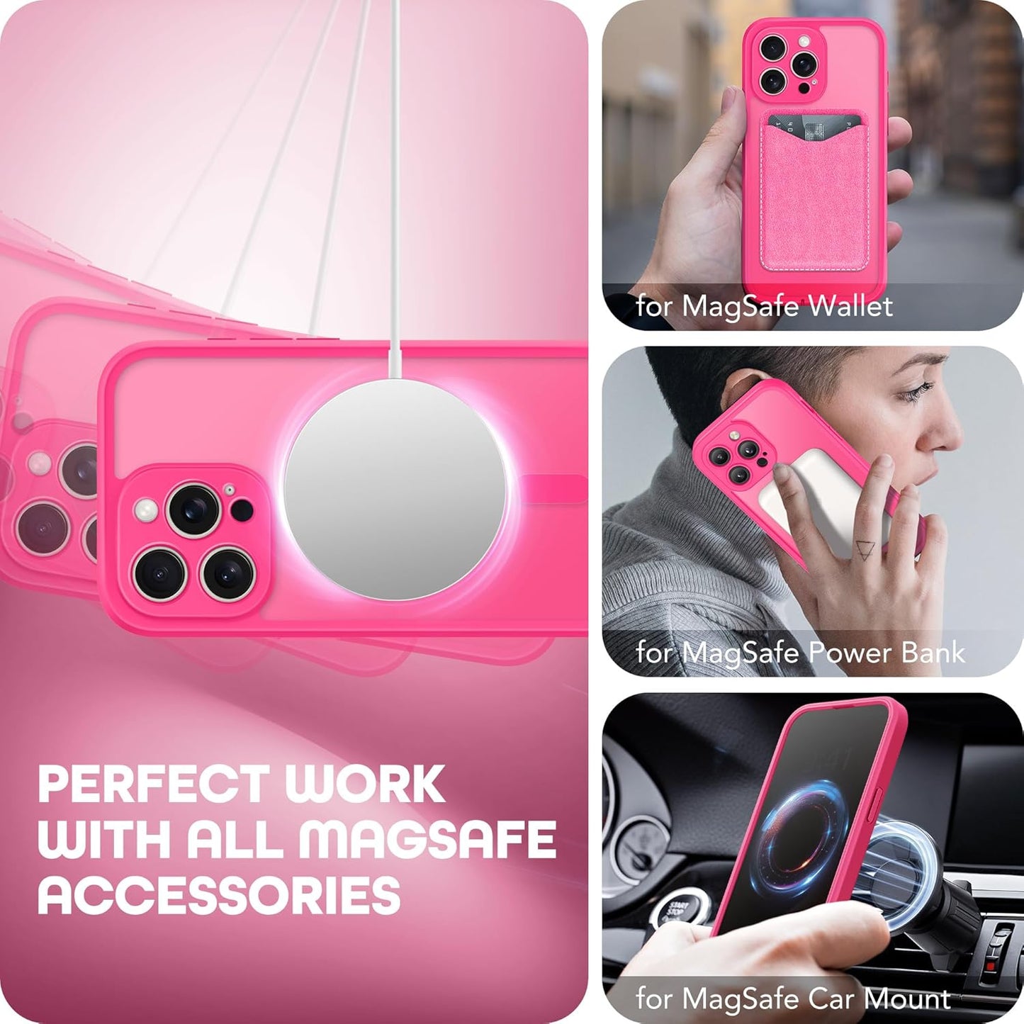 Magnetic for iPhone 15 Pro Max Case, Compatible with MagSafe, Built-in Privacy Screen Protector and Camera Protection, Anti Spy Full Body Dustproof Shockproof Hard Phone Case 6.7", Hot Pink