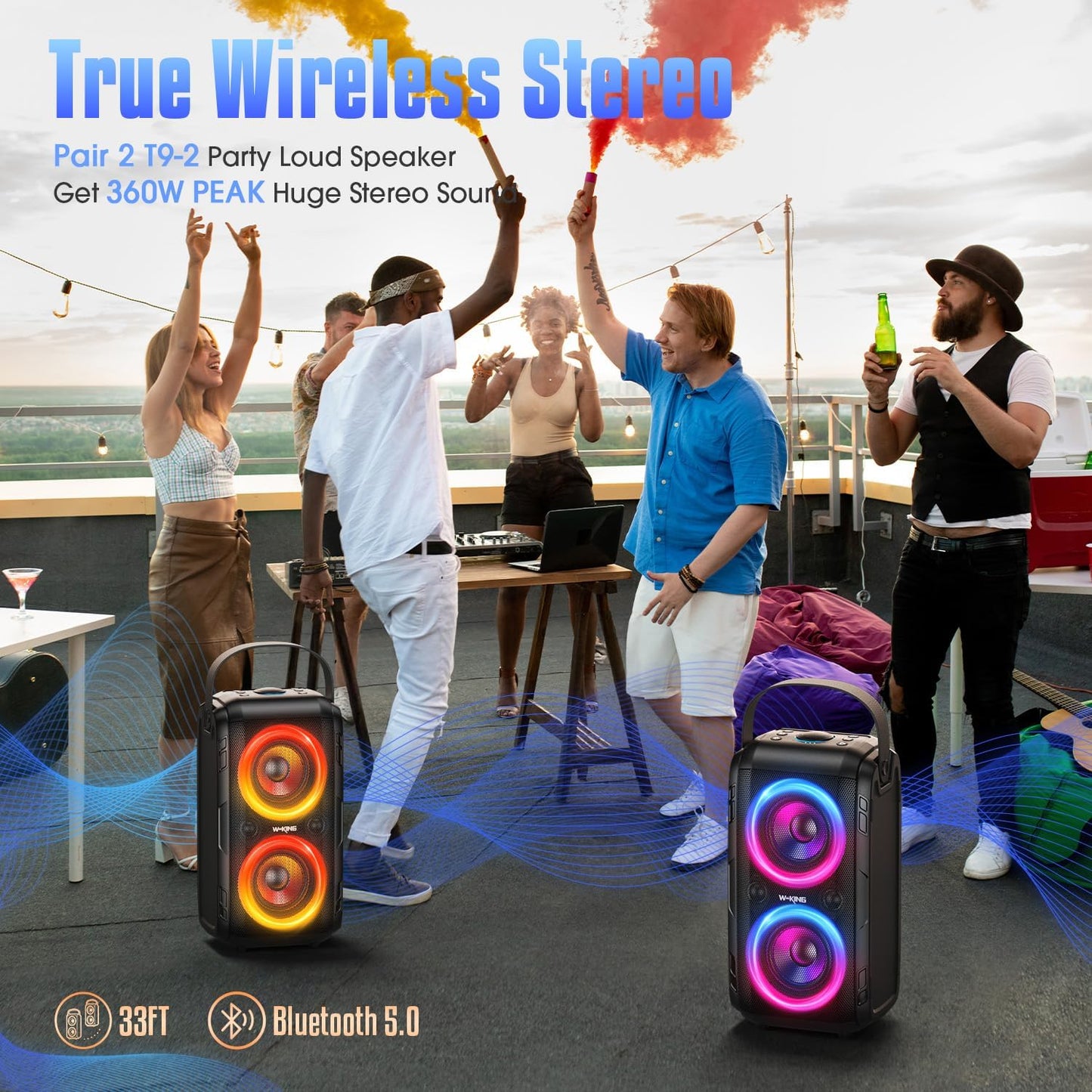 W-KING Party Loudest Portable Bluetooth Speaker Wireless Boom Box, 180W Max Big Large Outdoor Speaker 4 Drivers with 2*4.04'' Subwoofer, 80W HD Huge 105dB Pulse Natur Deep Bass, IPX5/24H/EQ/USB/TF/AUX