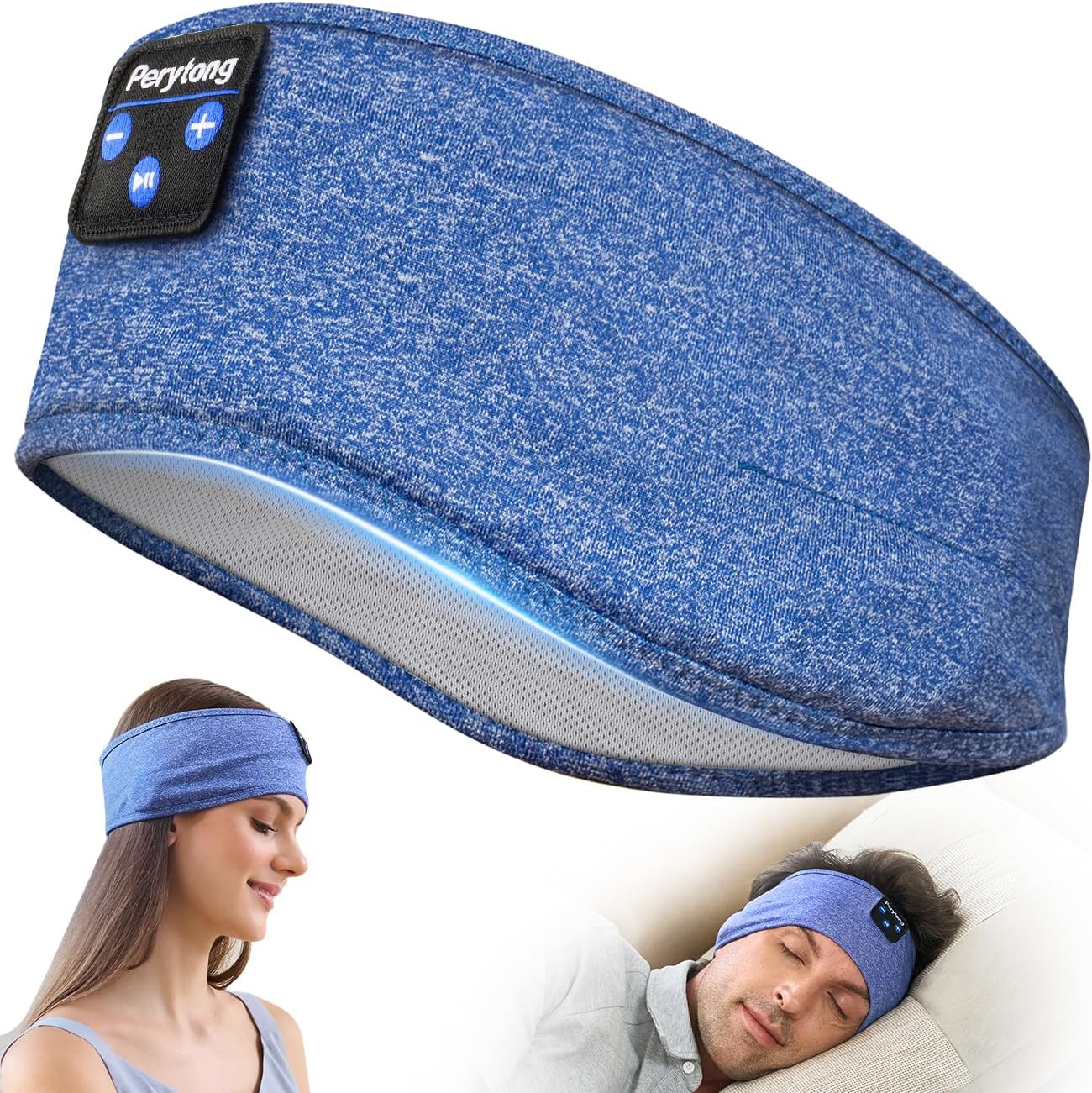 Perytong Bluetooth Headband Headphones, Sleep Headphones Bluetooth for Side Sleepers - Sleeping Headband with Thin Speaker Microphone Handsfree Gift Ideas for Women Men