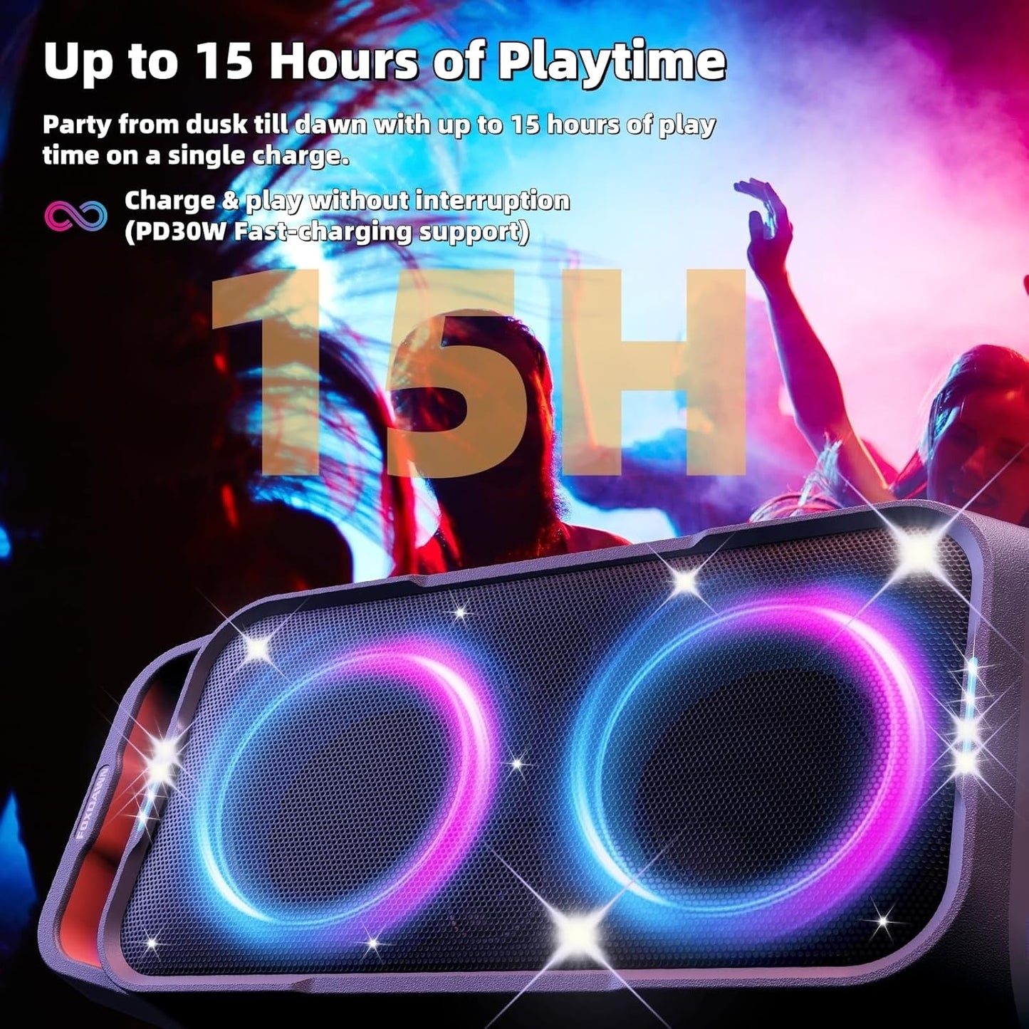 Portable Bluetooth Speaker: 240W Peak Powerful Loud Sound Deep Bass Wireless Boombox Large Subwoofer 15 Hours Battery Life Fast Charging with Led Light Show for Party Outdoor Camping Backyard