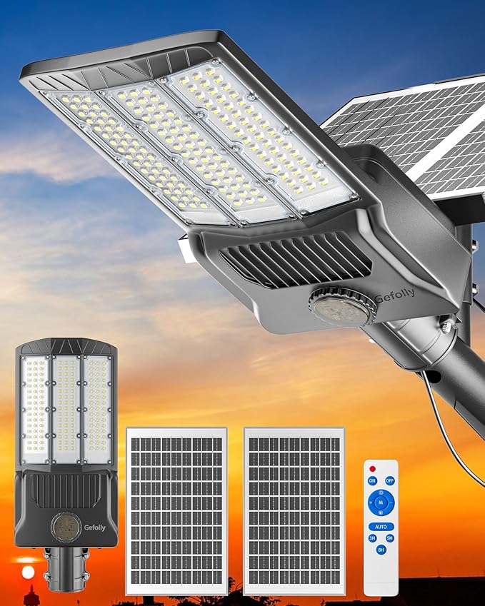 Gefolly SL-8800W Solar Street Lights Outdoor, 550000LM Commercial Parking Lot Light Dusk to Dawn IP67 Waterproof 6500K Security Flood Lights Lamp for Yard, Road, Basketball Courts