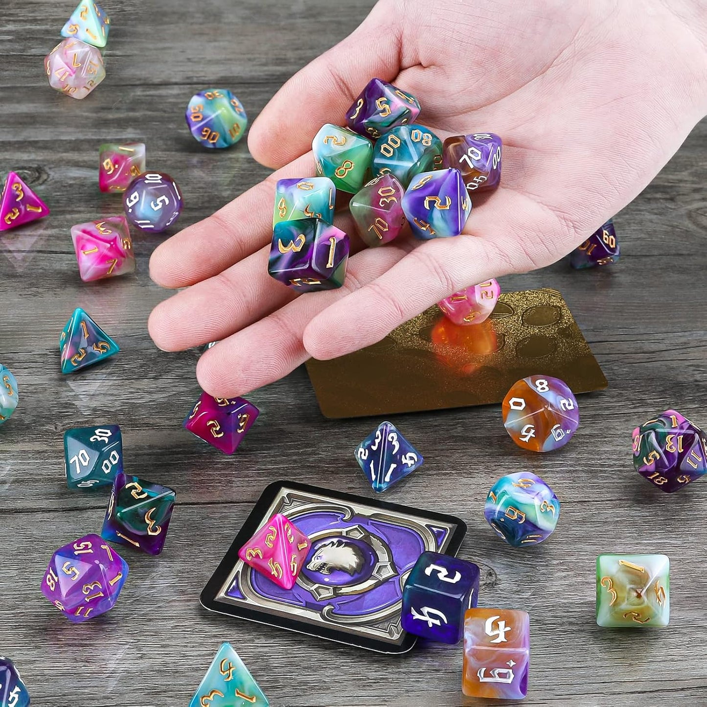 DND Dice Set, Surhugvy 7 X 7 (49 Pieces) Polyhedral Dice Set for Dungeons and Dragons DND RPG MTG Table Games Gift with 7 Pack Black Bags