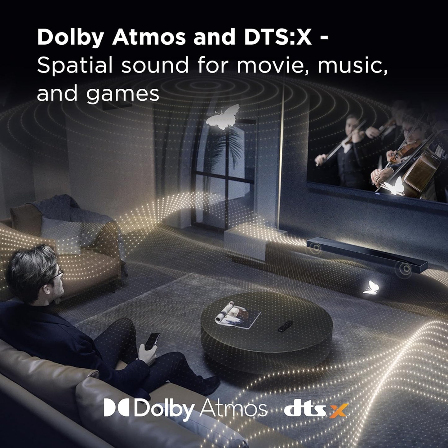 TCL Q65H Q Class 5.1 Channel Sound Bar with Dolby Atmos, DTS:X, Ray Danz Technology, Wireless Subwoofer, Wireless Surround Speakers, and Bluetooth Music Streaming