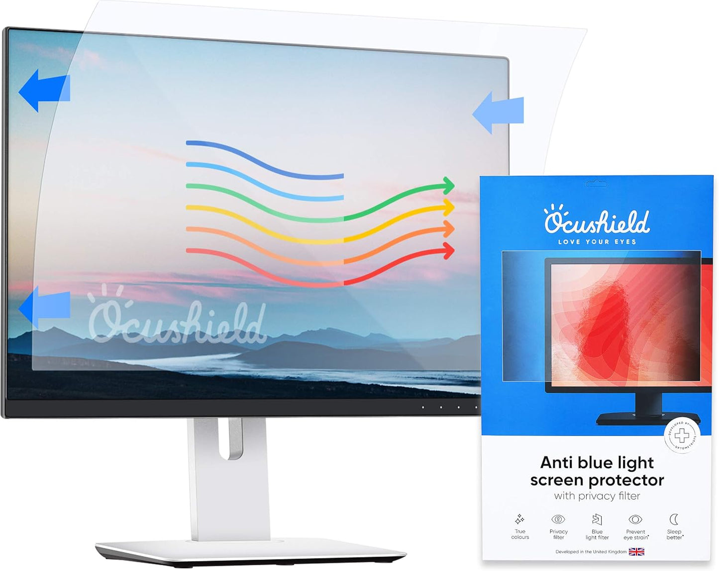 Ocushield 23.6” Premium Anti Blue Light Screen Protector with Privacy Filter for Laptops and Computer Monitors - Anti-Glare - Easy Install - Anti-Fatigue (522 x 294 mm)