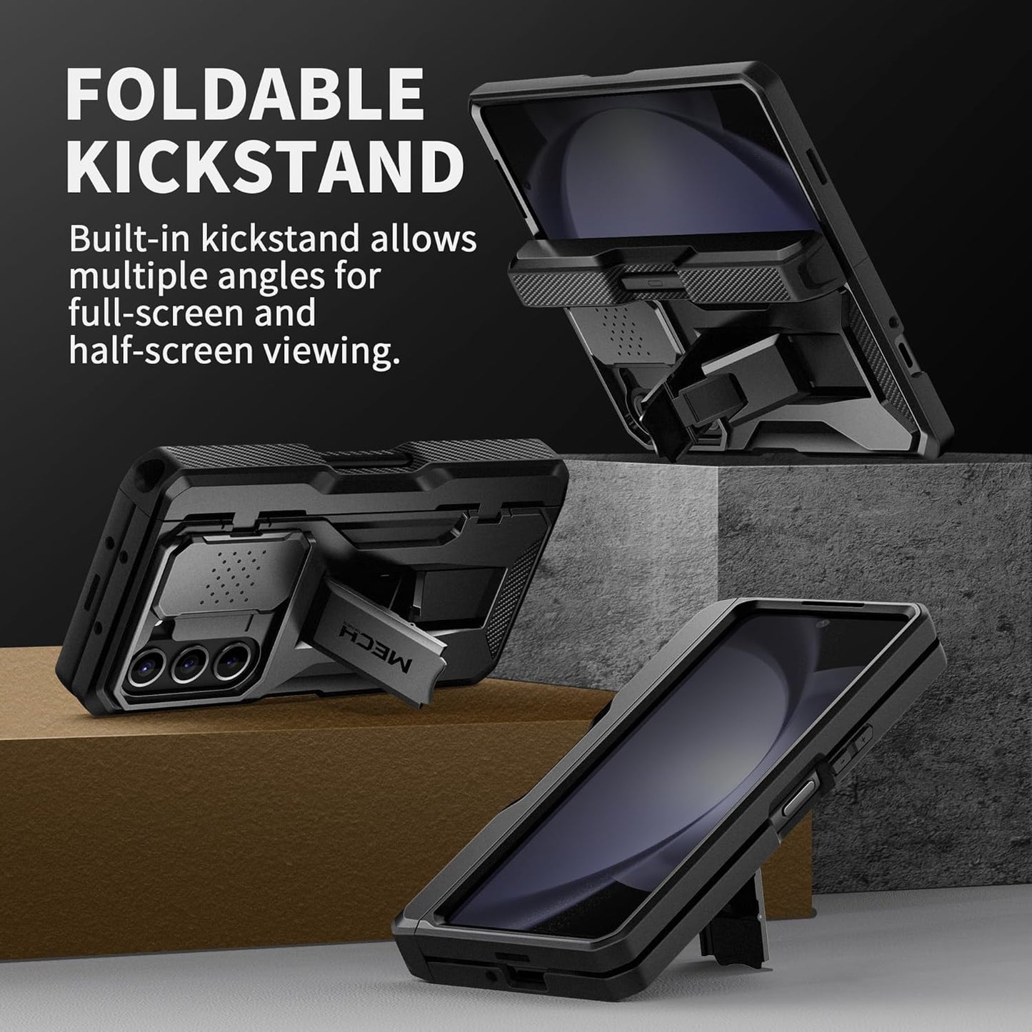 TONGATE for Z Fold 5 Case, [with S Pen Slot & Hinge Protection] [Privacy Glass Screen Protector] Full-Body Military Drop Phone Case for Samsung Galaxy Z Fold 5 with Kickstand & Belt Clip, Black