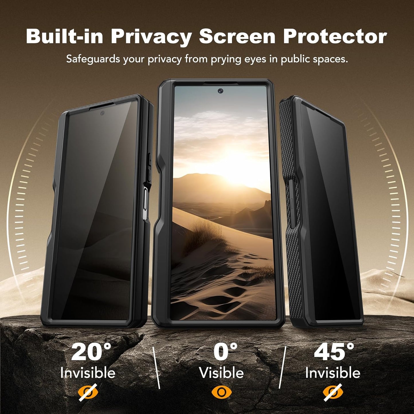 TONGATE for Z Fold 6 Case, [with S Pen Slot & Hinge Protection] [Privacy Glass Screen Protector] Full-Body Military Drop Phone Case for Samsung Galaxy Z Fold 6 with Kickstand & Belt Clip, Black