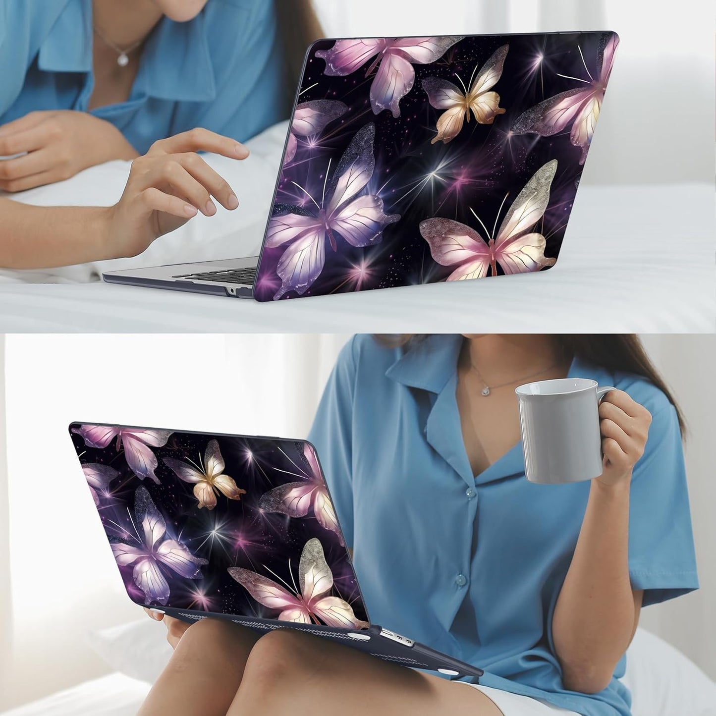 Mektron for 2025 M4 MacBook Air 13.6 Inch A3240 Case Fits 2023 A2681 M2 2024 A3113 M3 Chip with Liquid Retina Display, Printed Plastic Hard Shell Cover for MacBook Air 13.6", Glittering Butterfly