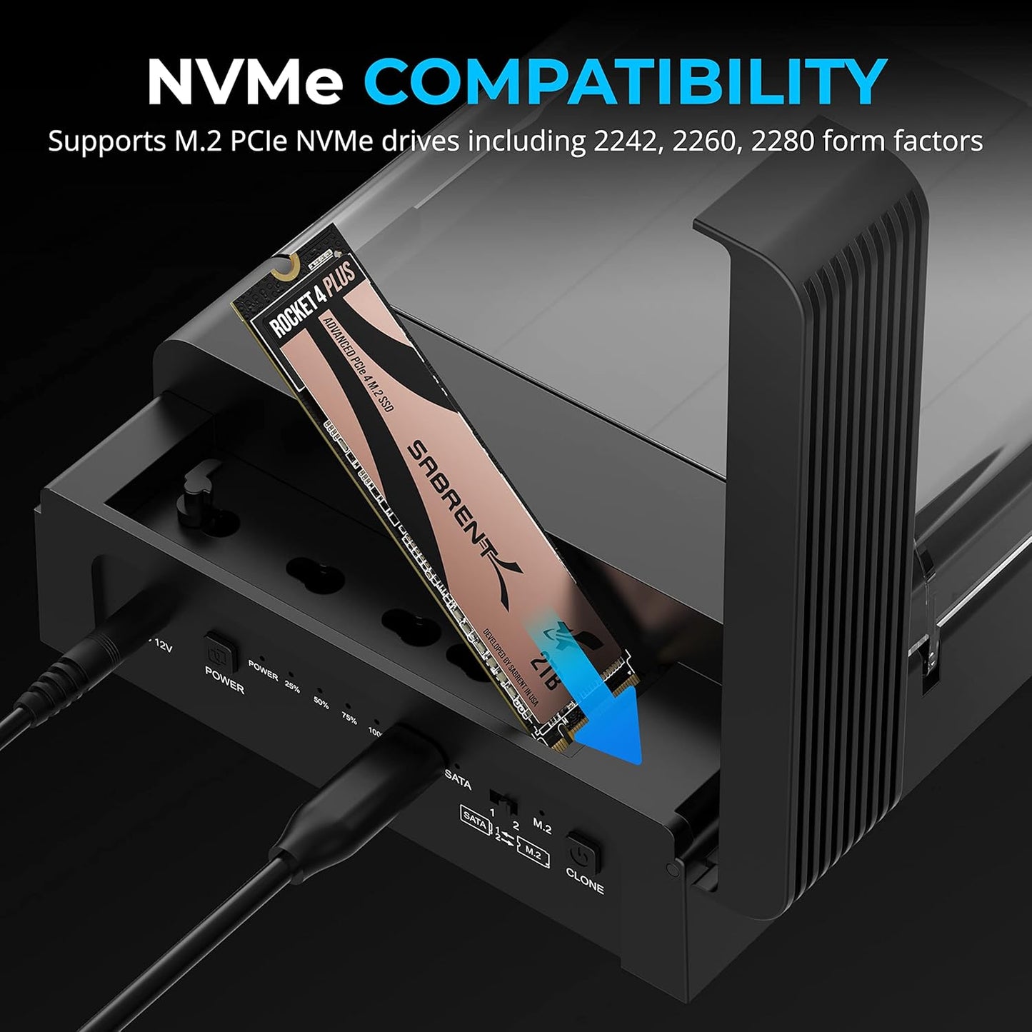 SABRENT USB-C Lay Flat Docking Station – NVMe M.2 + SATA 2.5”/3.5” SSD/HDD Enclosure, 10Gbps, Tool-Free, Offline Clone Function, USB 3.2 Type-C, for Windows, Mac, Linux (DS-UFNC)