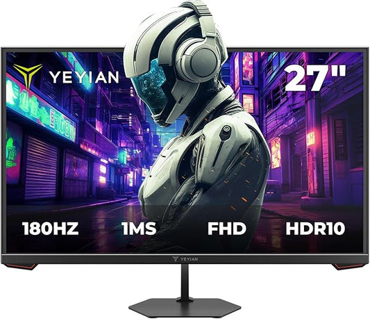 YEYIAN 27 inch Gaming Monitor 1080P FHD 180Hz 1ms, 16:9 Flat IPS Ultra-Slim Panel, 97% sRGB 1000:1 Contrast Ratio 178° View Angle, HDR 10, HDMI 2.0, Freesync & G-Sync Support, Tilt Adjust