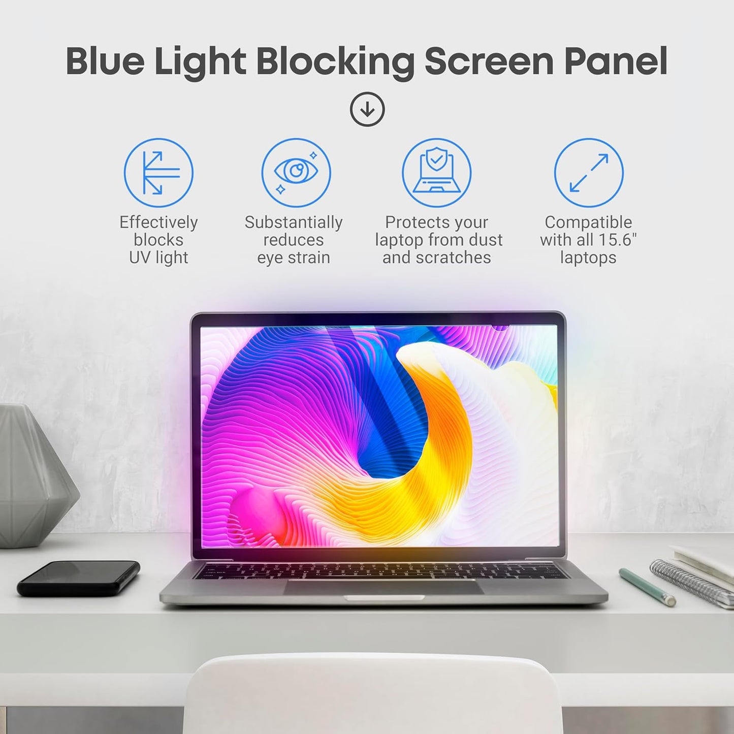 15.6 inch Blue Light Blocking Screen Protector Panel for 16:9 Widescreen Computer Monitor and Laptop - PC Anti-UV Eye Protection Filter Film - Anti-Scratch Diagonal Frame Shield [1 Pack]