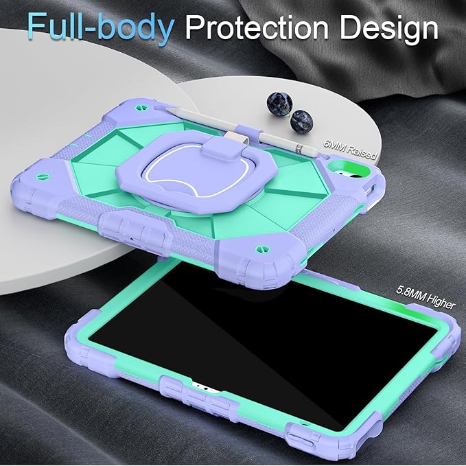Case for iPad (A16) 11th/10th Generation 2025/2022,iPad Case 10th Generation with Rotating Stand Screen Protector,Shockproof Cover for i Pad 11.0/10.9 Inch C ase,Purple Green