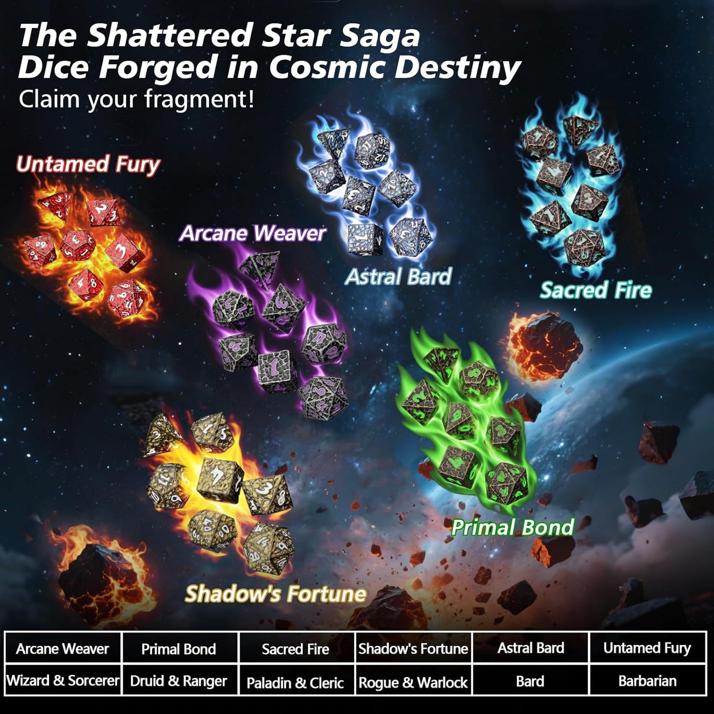 PJOY Metal D&D Dice Set for Dungeons and Dragons Dice with Case Meteorite Black Red 16mm Role Playing Cool DND Gifts for Players DM Board Game Masters