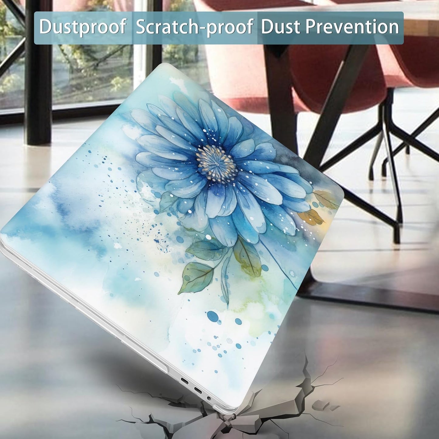 Mektron Designed Case for MacBook Pro 16 Inch A2141 Cover 2019 Release 16" with Liquid Retina Display/Touch ID, Plastic Hard Shell with Keyboard Skin & Screen Protector, Watercolor Blue Flower