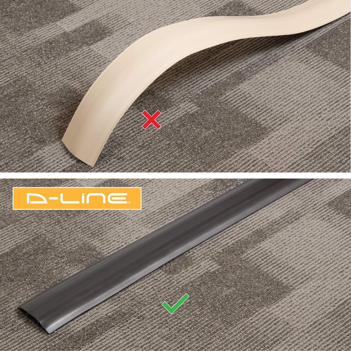 D-Line 6ft Floor Cord Cover, Made in USA Linkable Cable Protector, Hide Extension Cords, Protect Cords, Prevent Cable Trips, Cord Hider, Heavy Duty - Cord Cavity = 0.56" (W) x 0.35" (H) - Black