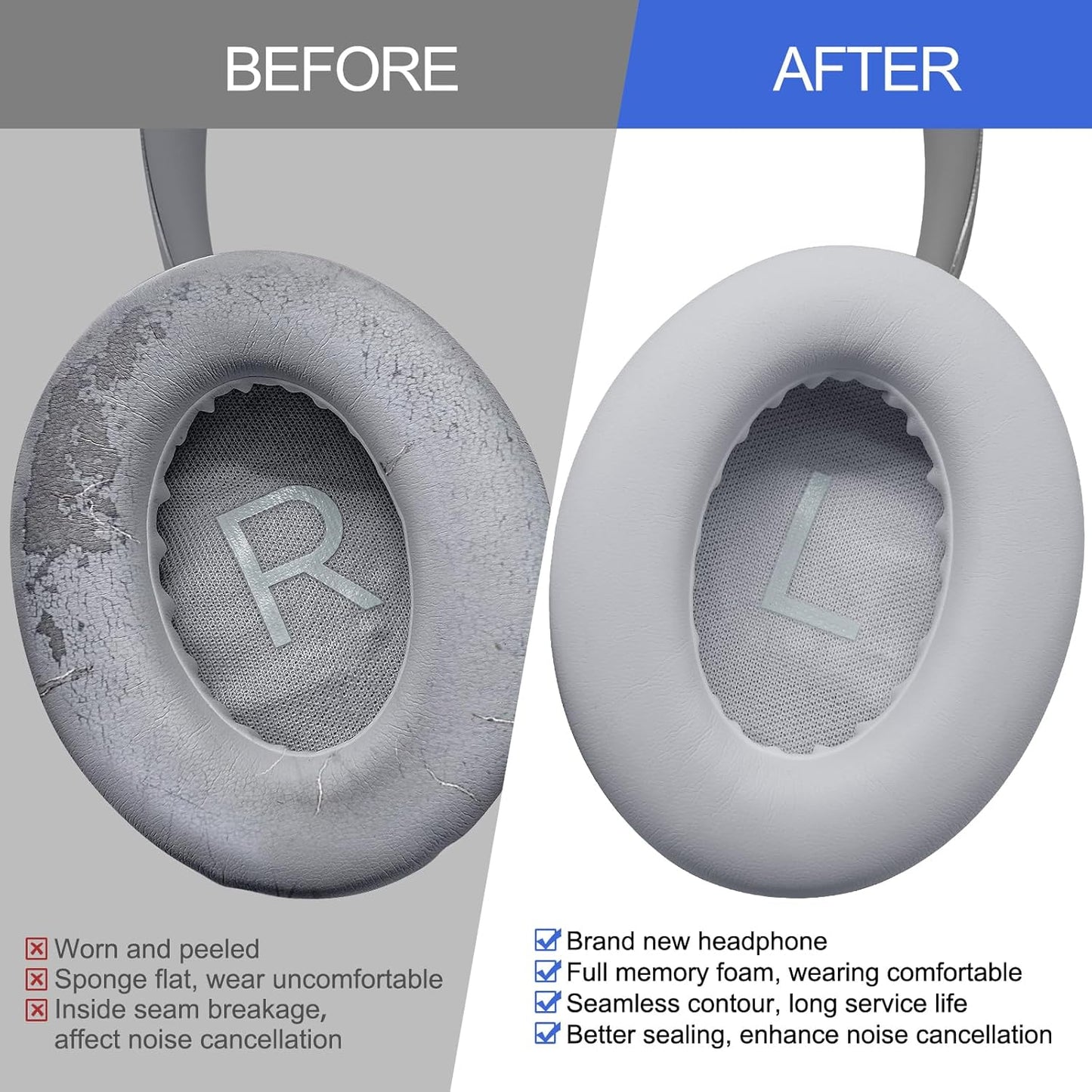 Replacement Ear Pads for Bose NC700 Noise Cancelling Headphones, Upgrade Protein Leather Earpad Cushions for Bose 700 Over-Ear Headset (Silver)