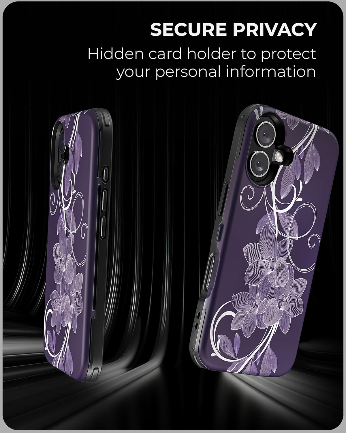 TORU CX Slim for iPhone 16 Case Wallet | Protective Shockproof Heavy Duty Cover with Hidden Card Holder & Card Slot | Mirror & Wrist Strap Included - Flowers