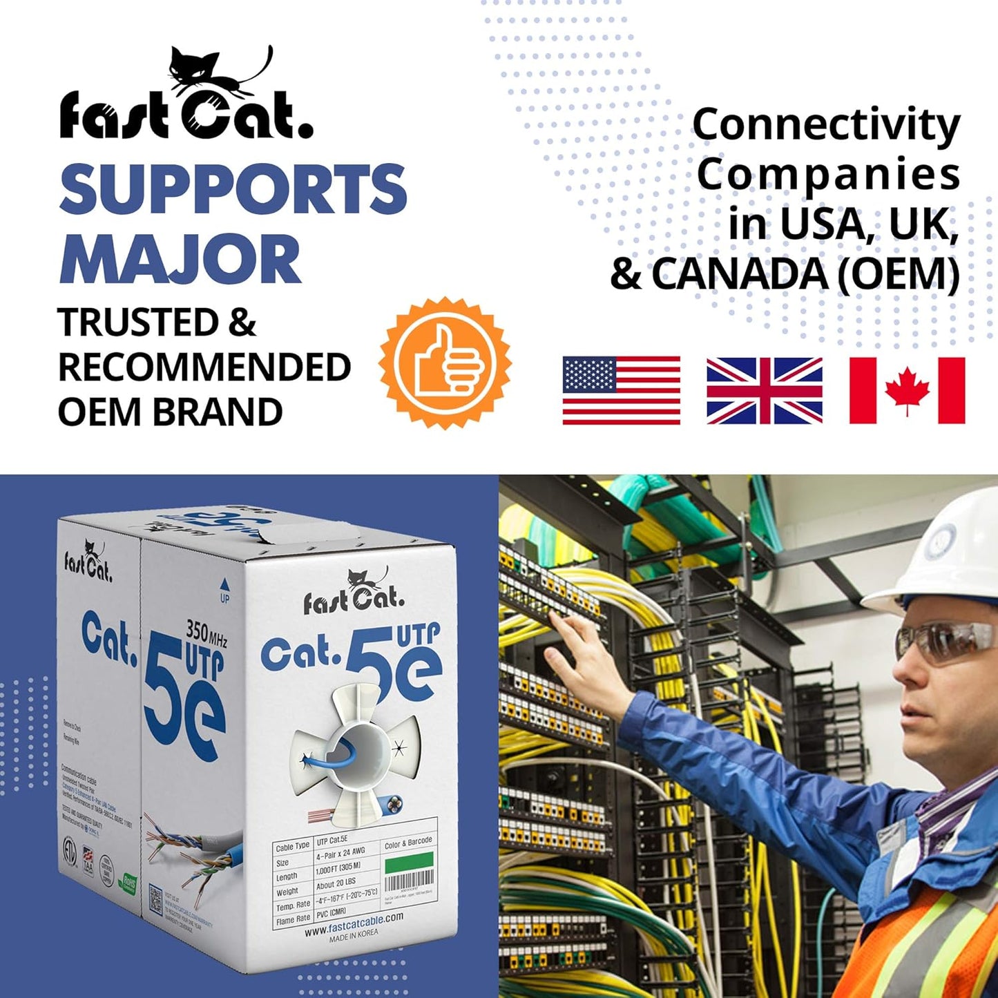 fast Cat. Cat5e Ethernet Cable 1000ft - 24 AWG, CMR, Insulated Bare Copper Wire Cat 5 ethernet Cable with FastReel - 350MHZ / Gigabit Speed UTP Cable Cat5e - CMR (Black)