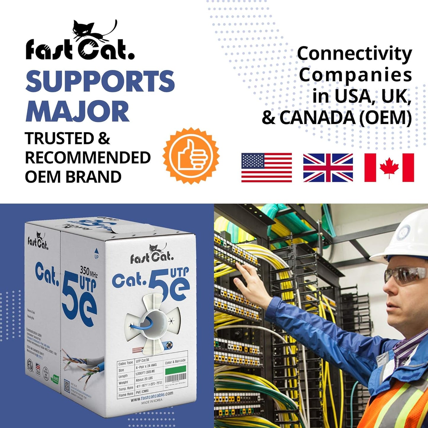 fast Cat. Cat5e Ethernet Cable 1000ft - 24 AWG, CMR, Insulated Bare Copper Wire Cat 5 ethernet Cable with FastReel - 350MHZ / Gigabit Speed UTP Cable Cat5e - CMR (Purple)