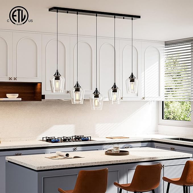 VONLUCE Pendant Lights Kitchen Island, Brushed Nickel Pendant Light Fixtures with E26 Base & Adjustable Cable, Modern Pendant Lighting with Glass Shade for Living Room Bedroom Hallway, 4 Packs