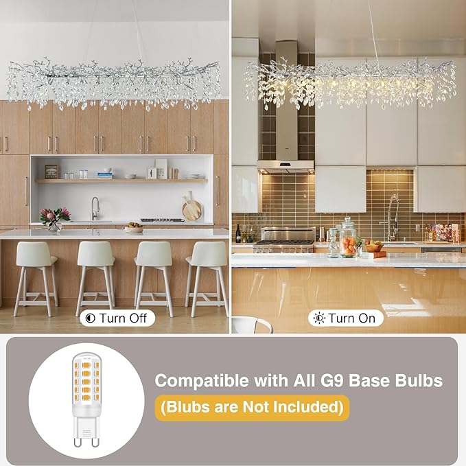 YUYI 71" Silver Chandelier, 20-Light Modern Crystal Tree Branch Chandelier, Luxury Rectangular Chandeliers for Dining Room, Kitchen Island, Living Room, Contemporary K9 Crystal Raindrop Light Fixture