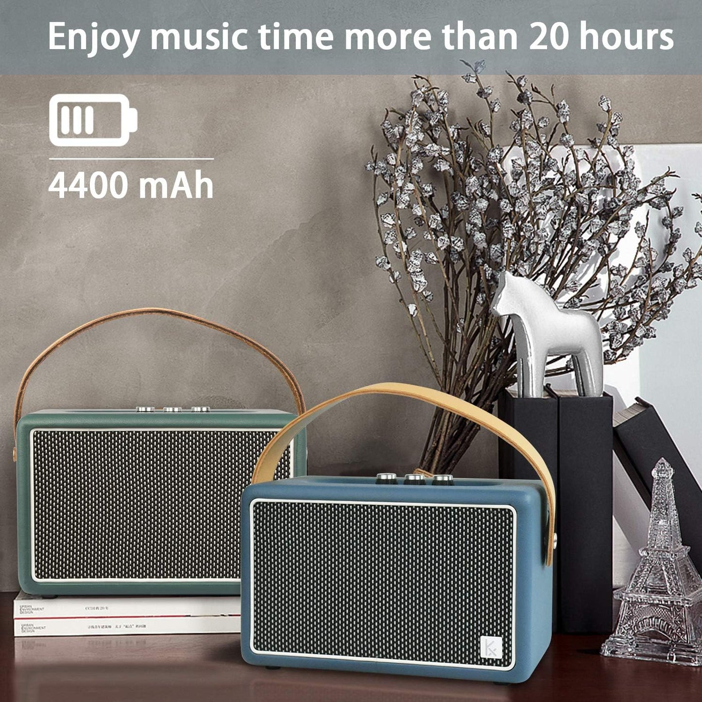 Vintage Bluetooth Speakers, KONEX 40W Leather Portable Wireless Speaker, Bluetooth 4.2 Heavy Bass Music Player, 20H Long Playtime, Mid Century Modern Decor for Home, Office, Party, Gift for Friend