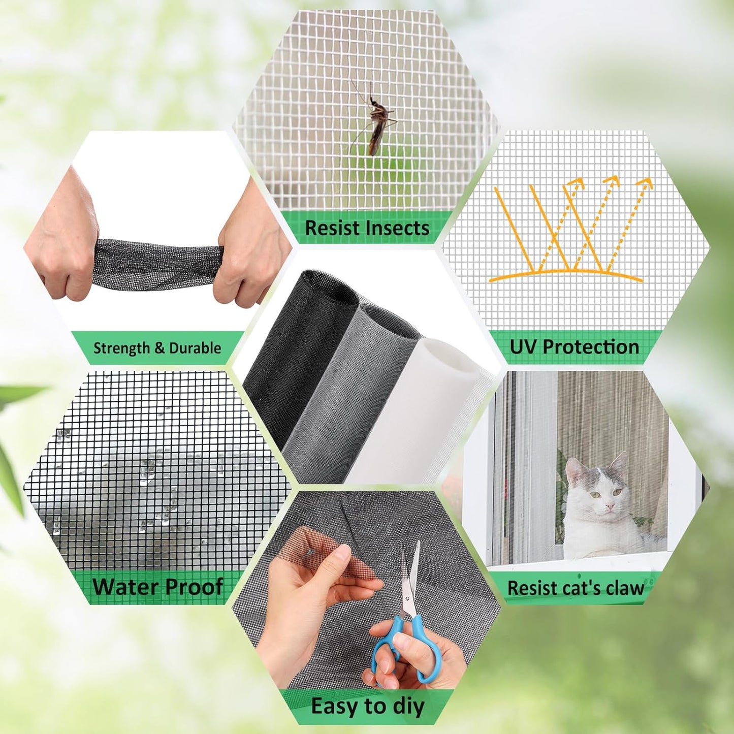 Windows Screen Replacement and Screen Door Repair Kit, 6Pcs Window Screen Fiberglass Mesh Kit - Window Screen & Screen Door Mesh & Screen Porch Repair Kit (Gray, 48" x 118")