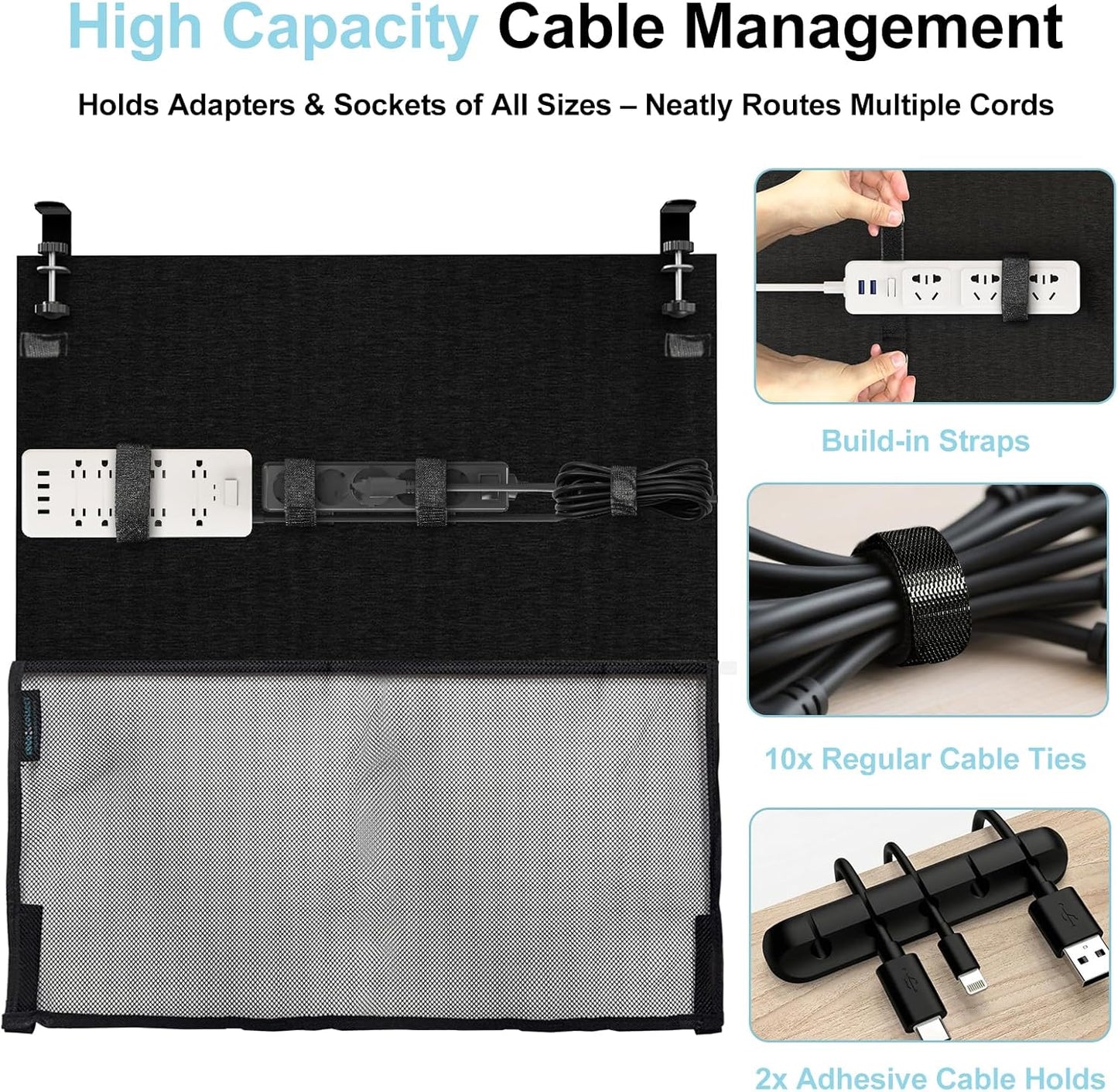 No Drill Under Desk Cable Management and Privacy Panel 2 in 1 | Modesty Panel with Cord Organizer |Felt Standing Desk Back Skirt for Office,Home(23.6")