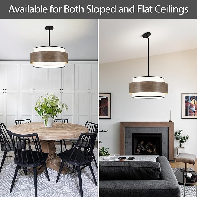 Luupyia 20 Inches Drum Chandelier with Metal and Fabric Shade, 5Lights Farmhouse Drum Pendant Light Large Rustic Chandelier, Height Adjustable Pendant Lighting for Ktichen Island Dining Room E26