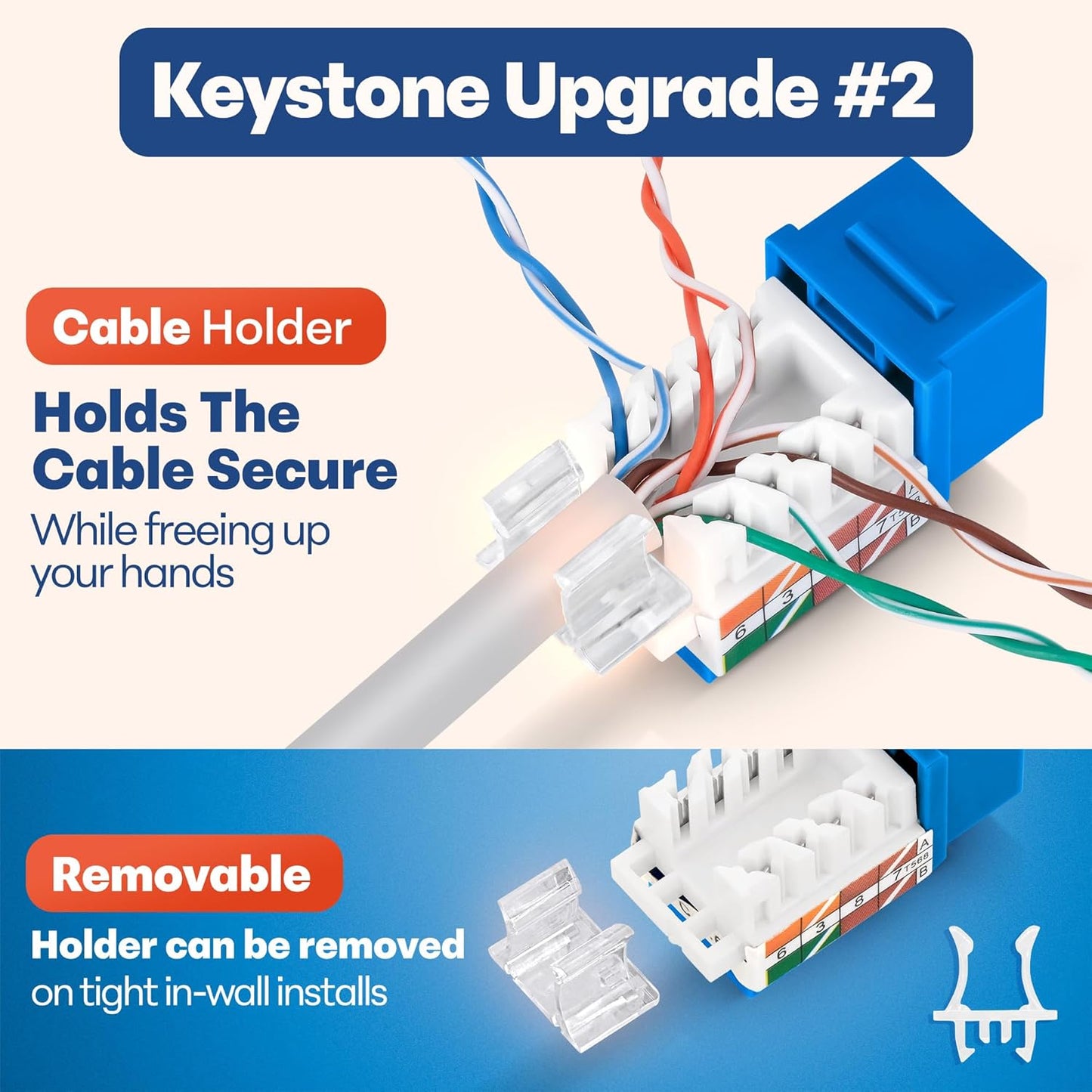 Everest 45° Angled RJ45 Cat6A Keystone Jacks 100-Pack in Blue - Slim Profile Female RJ45 Connectors - Cat 6A Keystone Jack - Compatible with 45° Angled Speed Termination Tool - 45Term (B0BL3GS7ZY)