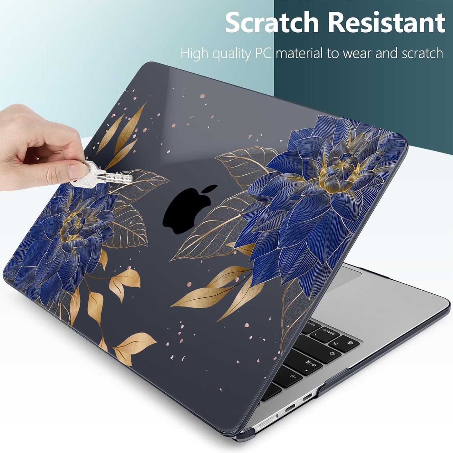 TWOLSKOO Compatible with M4 MacBook Air 15 inch Case 2025-2023 Released Model M4 A3241 M3 A3114 M2 A2941, Plastic Hard Shell & Screen Protector & Keyboard Cover & Trackpad Film, Dahlia Flowers