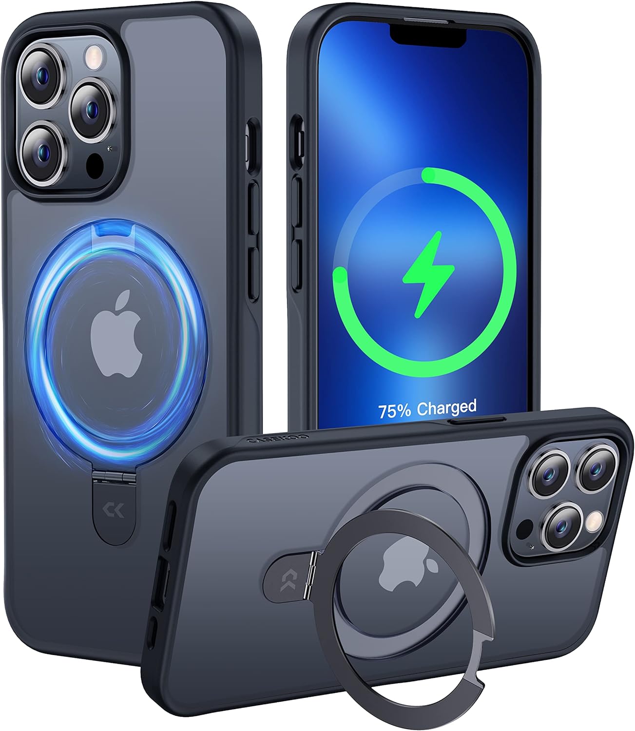 CASEKOO Designed for iPhone 16 Pro Case with Magnetic Invisible Stand [Military Drop Protection] [Compatible with MagSafe] Shockproof Translucent Matte Slim Phone Cover 6.1", Black