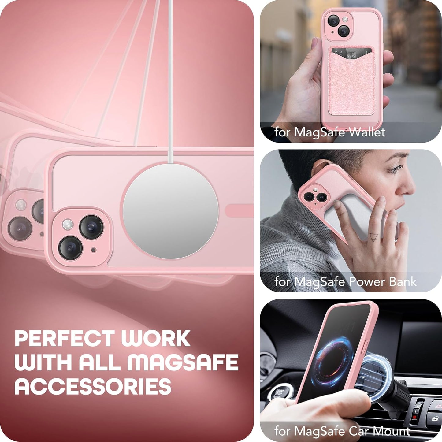 Magnetic for iPhone 15 Plus Case, Compatible with MagSafe, Built-in Privacy Screen Protector and Camera Protection, Anti Spy Full Body Dustproof Shockproof Hard Phone Case 6.7", Pink