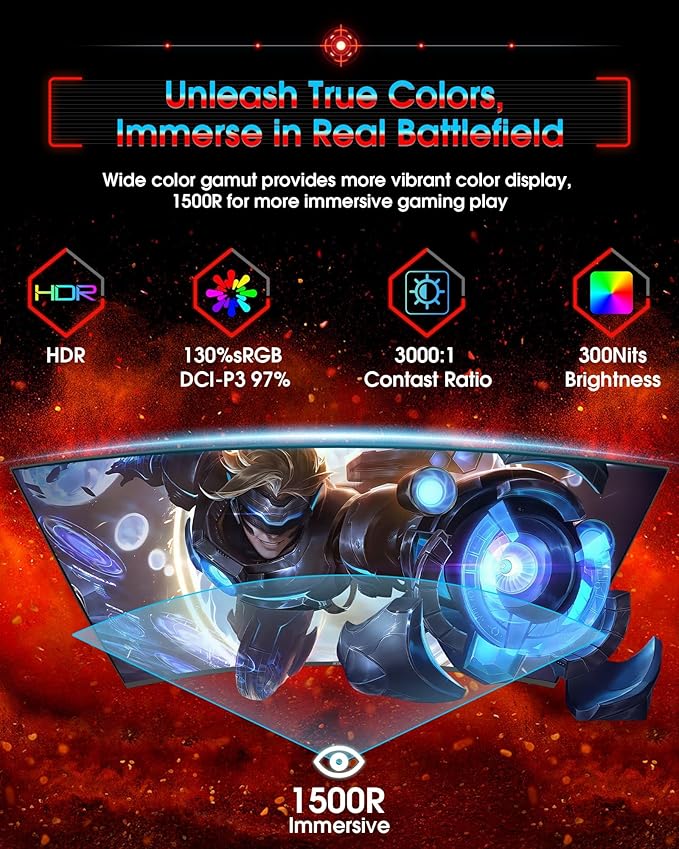 SANSUI 34 Inch UWQHD 200HZ Curved Gaming Monitor, FastVA 3440x1440P Ultrawide 1500R Curved Gaming Computer Monitor 21:9 with PIP PBP, AI Tech Enhance, 2xHDMI2.1 DP1.4Ports(HDMI2.1 Cable Incl.)