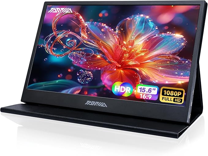 15.6" Portable Monitor, 1080P FHD IPS USB-C/HDMI Display, Ultra-Slim Second Screen for Laptop/Phone/PS5/Xbox, Plug & Play Travel Monitor