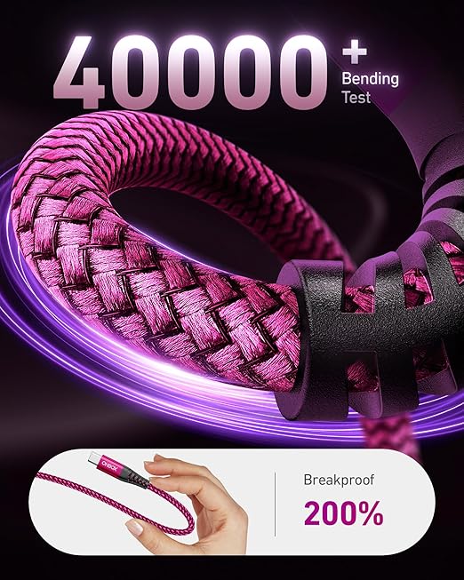 USB to USB C Cable 60W Fast Charging [2 Pack 6FT], USB A to USB C Cable for CarPlay, Durable Braided USB Type C iPhone Charger USBC Cord for iPhone 17/16/15/Pro Max, Samsung Galaxy S23 and More-Rose