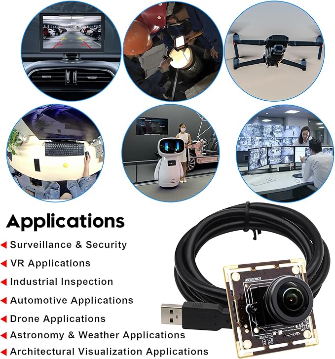 SVPRO 5MP 30FPS Fisheye USB Camera Module 200 Degree Ultra Wide Angle Webcam Board IMX335 Sensor Low Light Computer Vision Industrial Security Camera for PC,Raspberry Pi, Jeston Nano(M12 Lens)