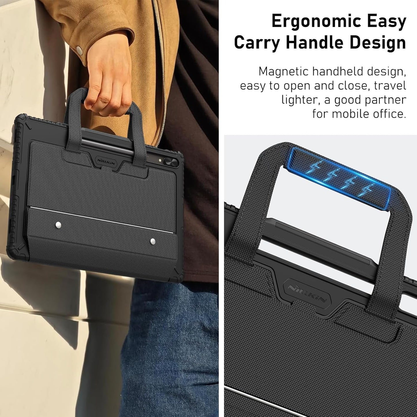 Nillkin for Samsung Galaxy Tab S10 Ultra Carry Go Portable Handle Detachable Keyboard Case with 7 Backlit, Kickstand, Trackpad, S Pen Holder, S9 Ultra 5G (14.6 inch)