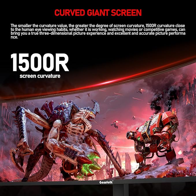 Gawfolk 49 inch Ultra-Wide Curved 1500R Gaming Computer Monitor, DQHD(5120×1440), 165Hz, 1MS, FreeSync, 120% sRGB, Height Adjustable PC Screen, HDMI2.1 & DP1.4, Compatible Wall Mount 100*100mm- Black