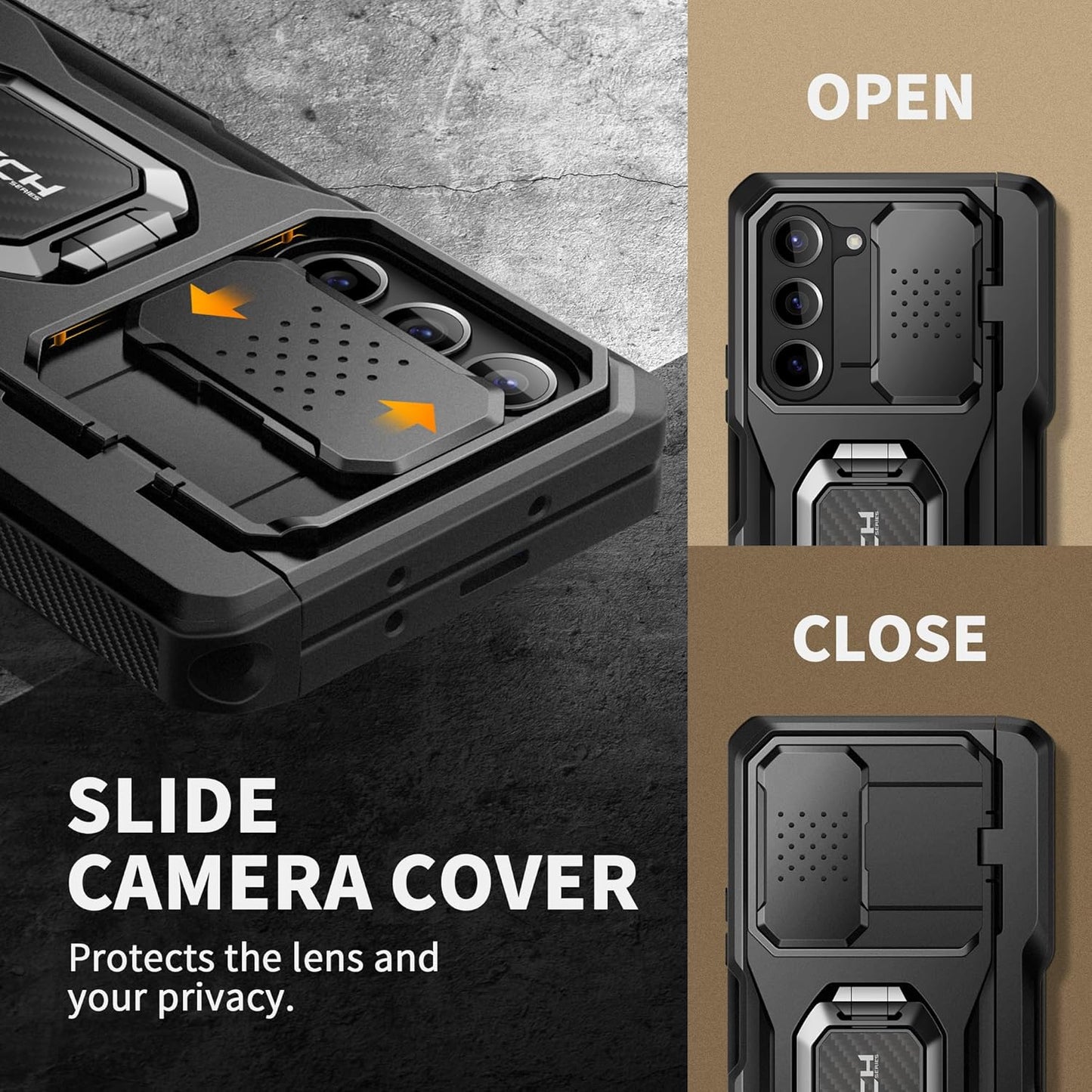 Tongate for Z Fold 6 Case with Ring Stand, Built-in S Pen Holder & HD Glass Screen Protector Rugged Z6 Phone Case with Slide Camera Cover & Belt Clip for Samsung Galaxy Z Fold 6 2024, Black HD Film